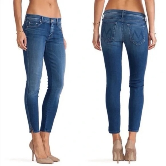 MOTHER The Vamp Spiked Heels to Tractor Wheels Skinny Ankle Jeans Blue Size 27 - Picture 1 of 15
